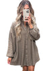 Waffle Knit Button Front Band Collar Mini Dress